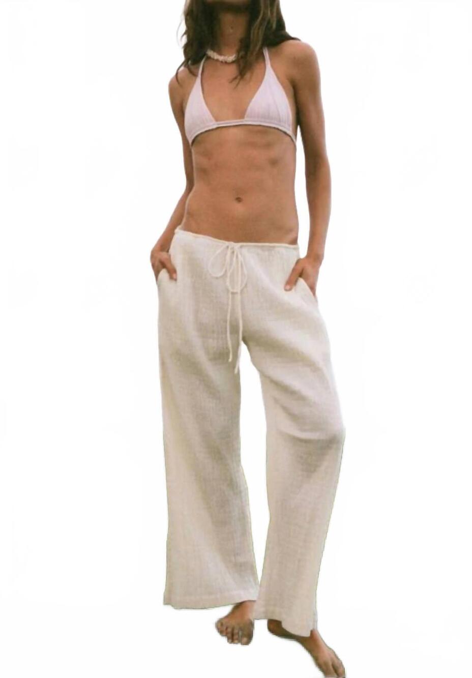 NEW AILA BLUE poppy smoked cotton pants in white